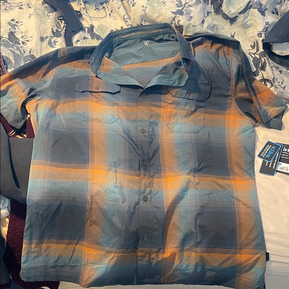 Kuhl Men's Casual Plaid Shirt - Blue and Orange